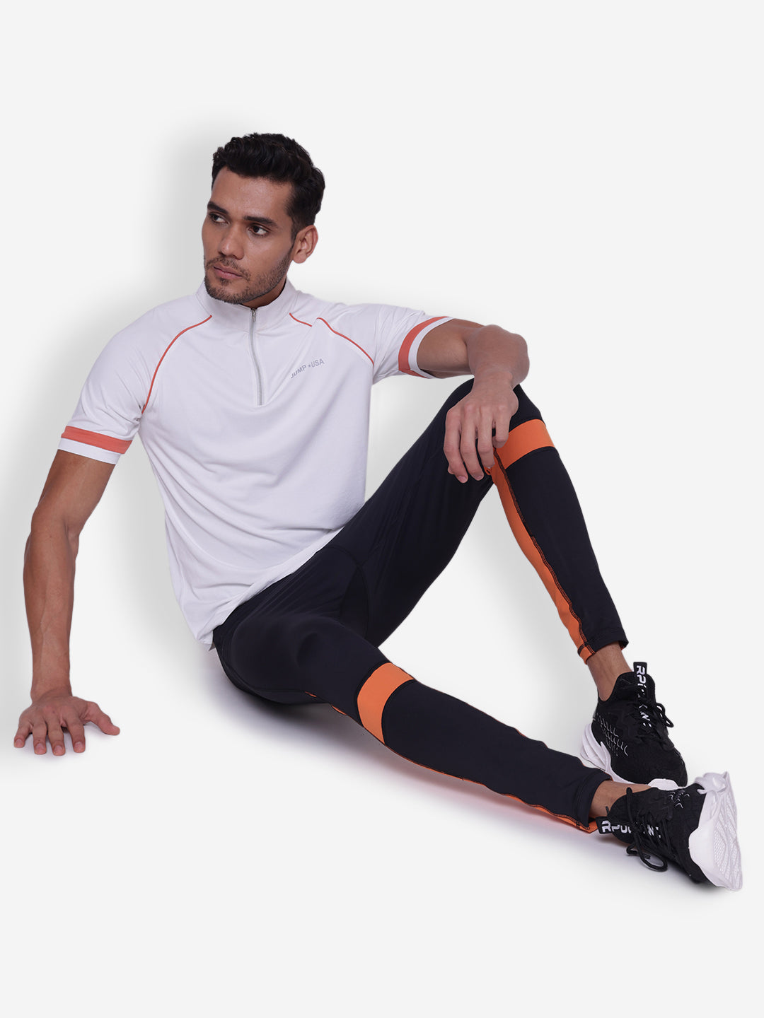 JUMP USA Mens White & Coral High Neck T-shirt