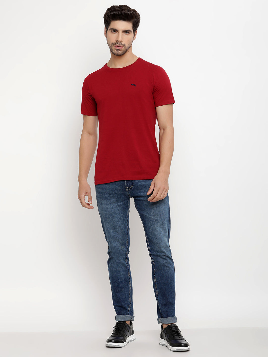 JUMP USA Men's Solid Round Neck T-shirt