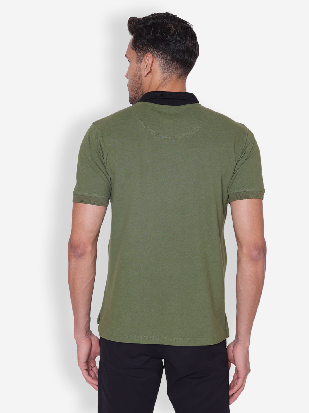 JUMP USA Men Solid Green & Black Polo Collar Cotton T-shirt