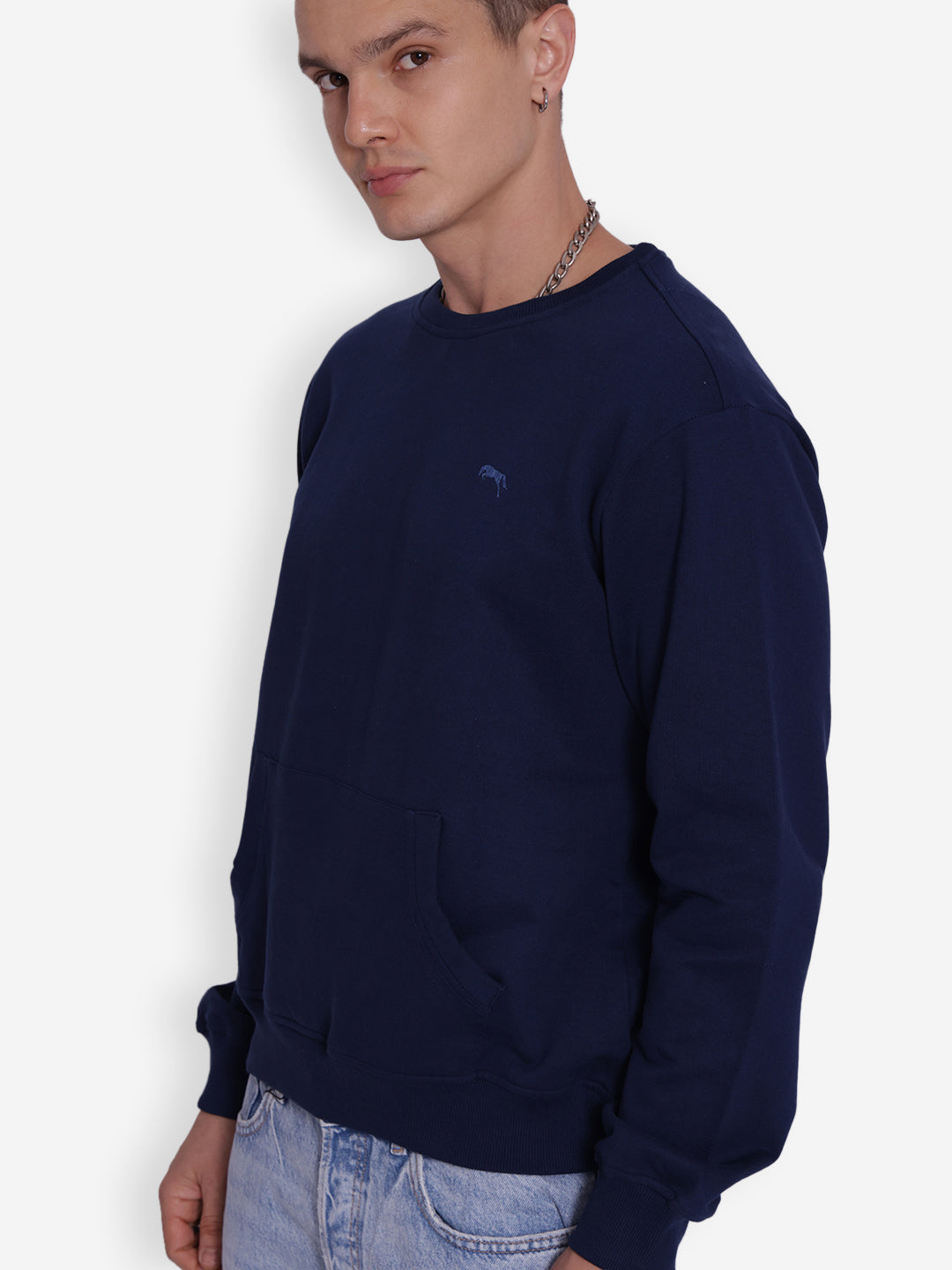 JUMP USA Men's Solid Navy Blue Pullover Sweatshirt