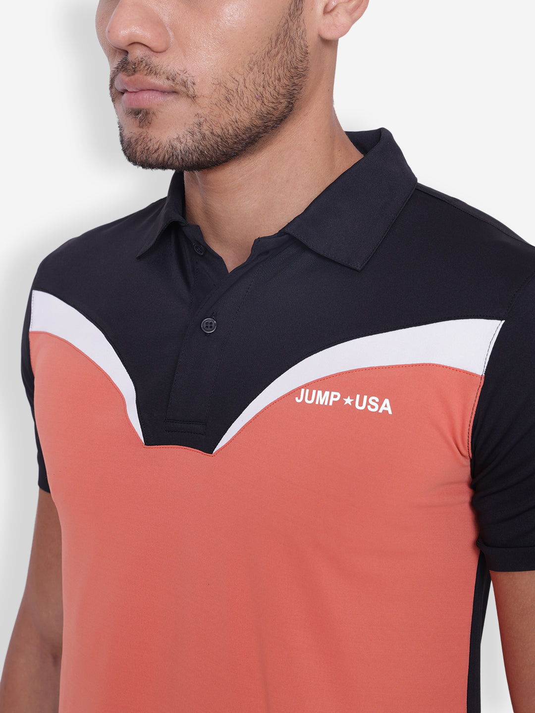JUMP USA Mens Black & Coral High Neck T-shirt