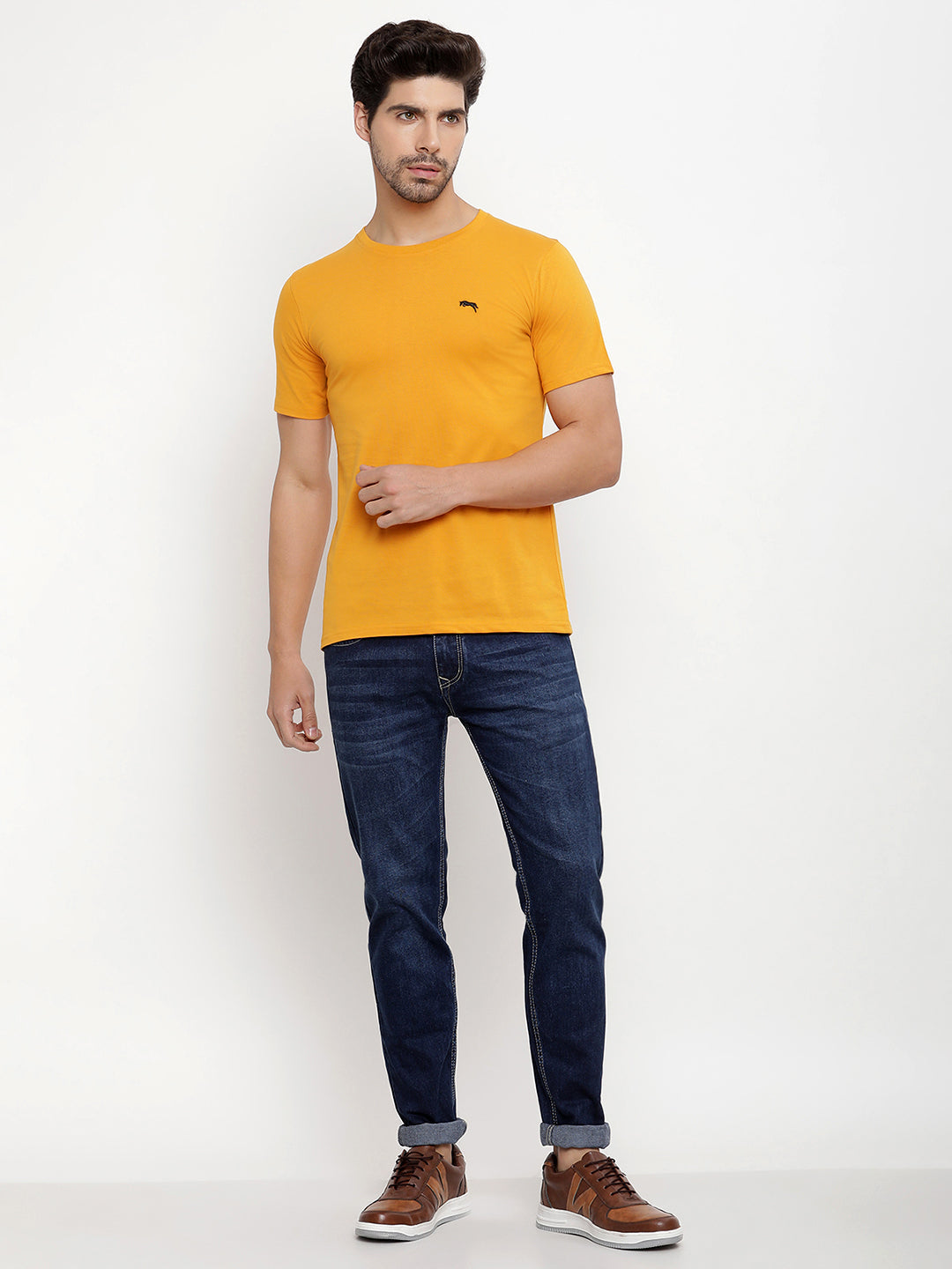 JUMP USA Men's Solid Round Neck T-shirt