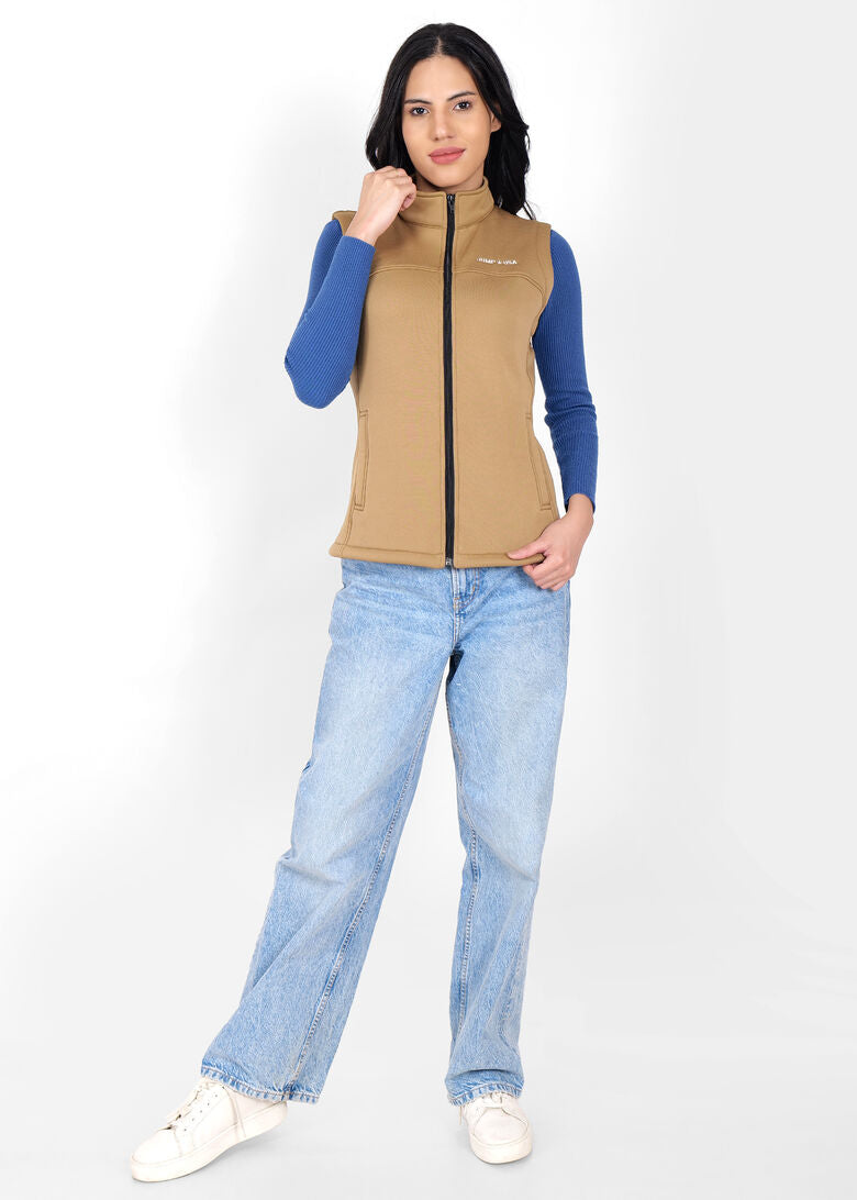 Jump USA Women’s sleeveless fleece vest/jacket with stand collar and zip closure