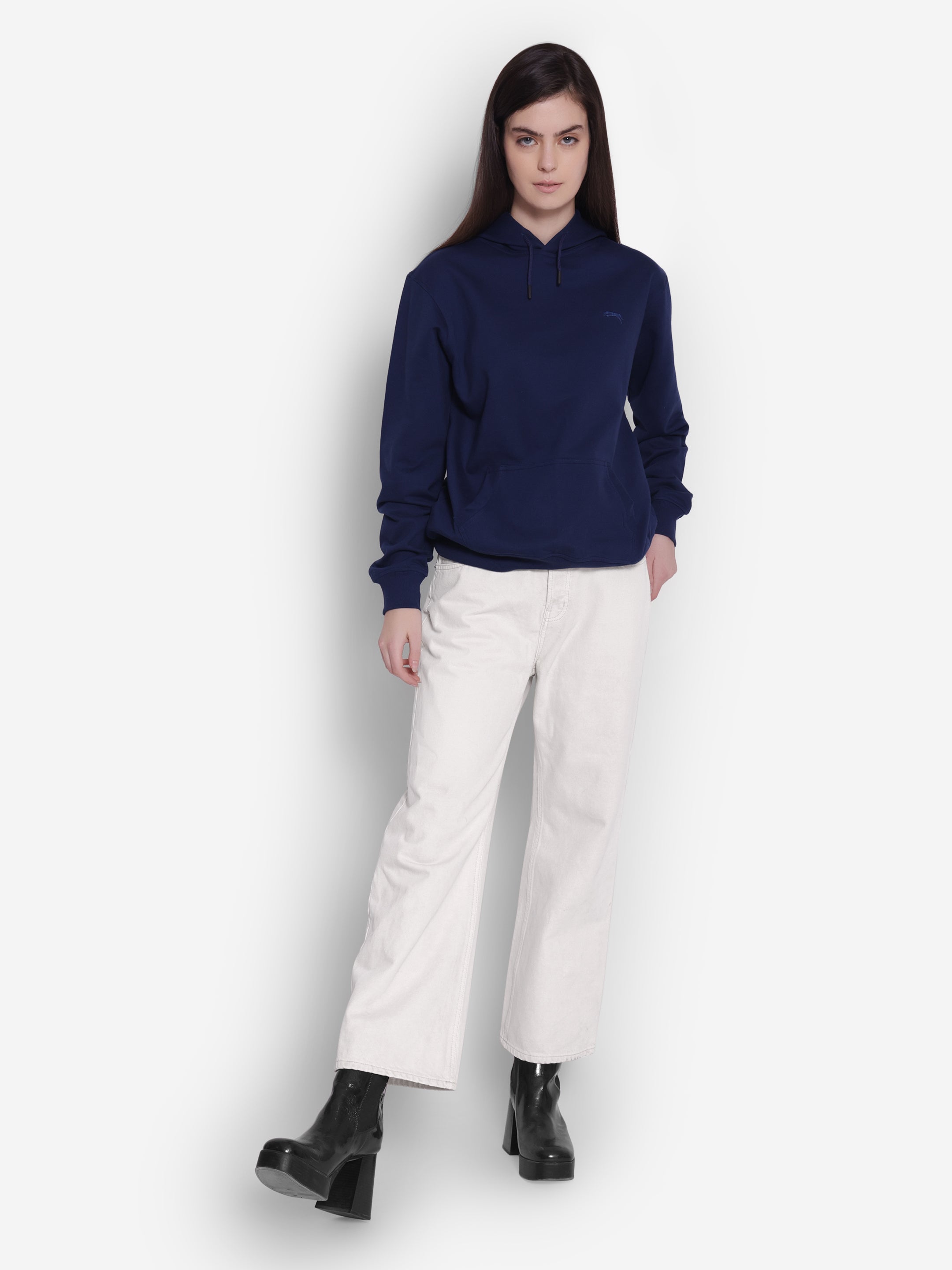 JUMP USA Women Solid Navy Blue Hoodie