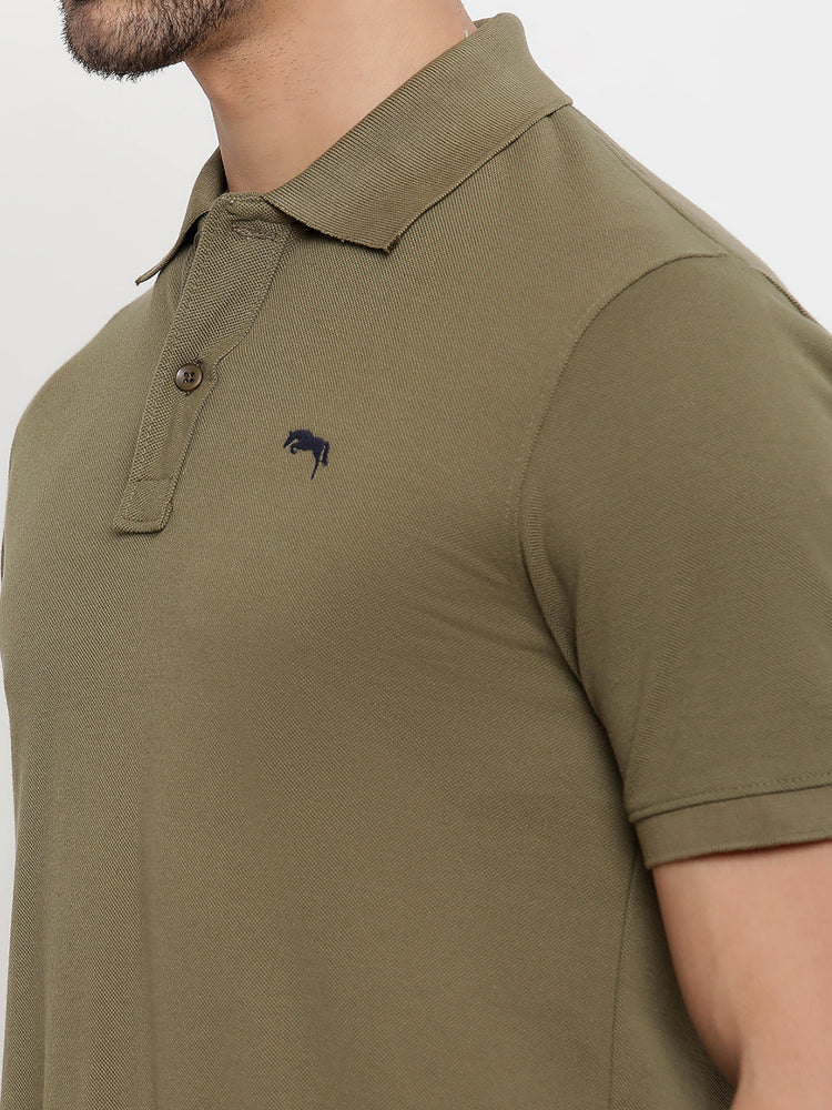 JUMP USA Men Solid Polo Collar Pure Cotton T-shirt