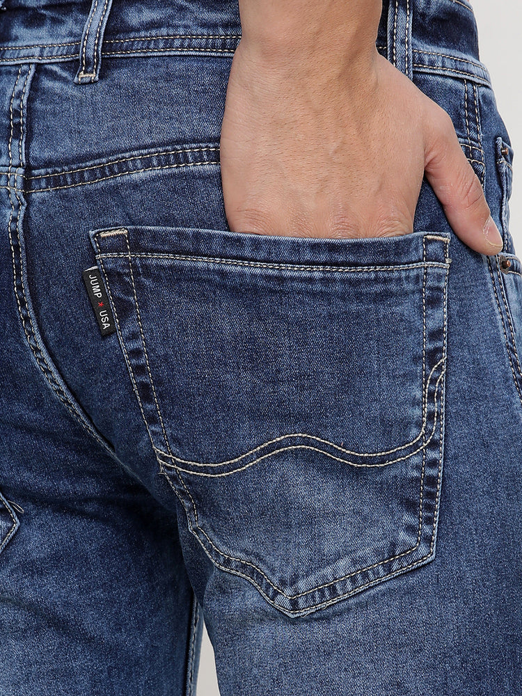 JUMP USA Men Blue Relax Fit Mid-Rise Clean Look Stretchable Jeans