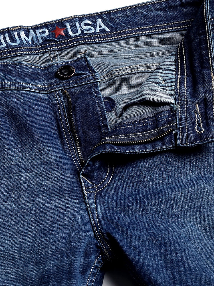 JUMP USA Men Blue Relax Fit Mid-Rise Clean Look Stretchable Jeans