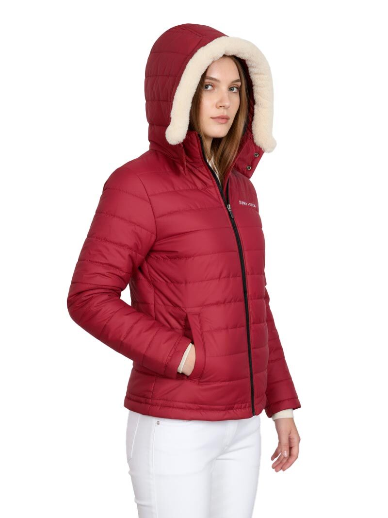 JUMP USA Women Maroon Solid Quilted Jacket