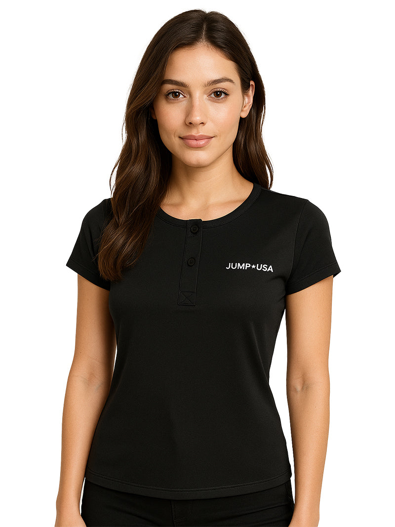 JUMP USA Women Short Sleeve Black Round Neck T-Shirt