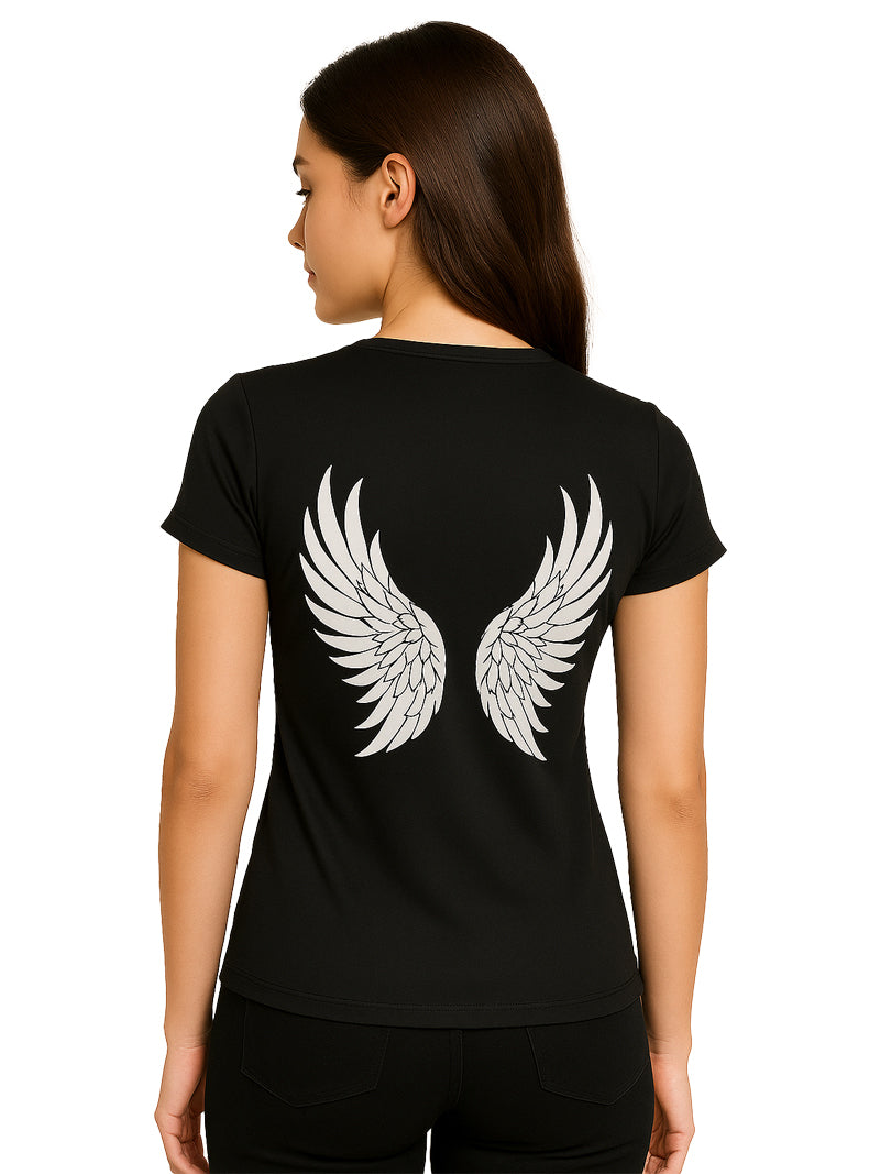 JUMP USA Women Short Sleeve Black Round Neck T-Shirt
