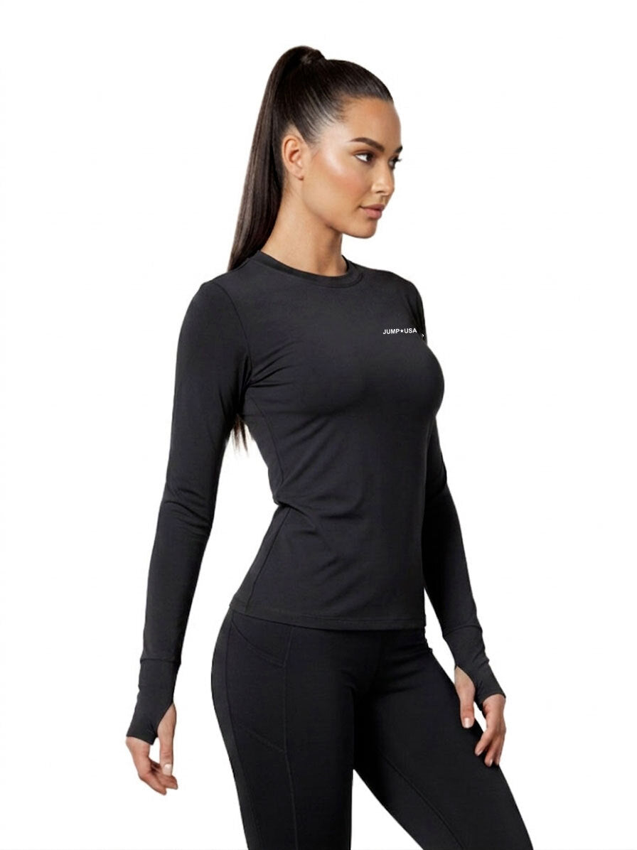 Jump USA Ladies Icefil Round Neck Full Sleeves Compression Fit Thumbhole T-Shirt