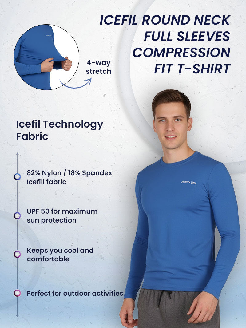 Jump USA Men's Icefil Round Neck Full Sleeves Compression Fit T-Shirt