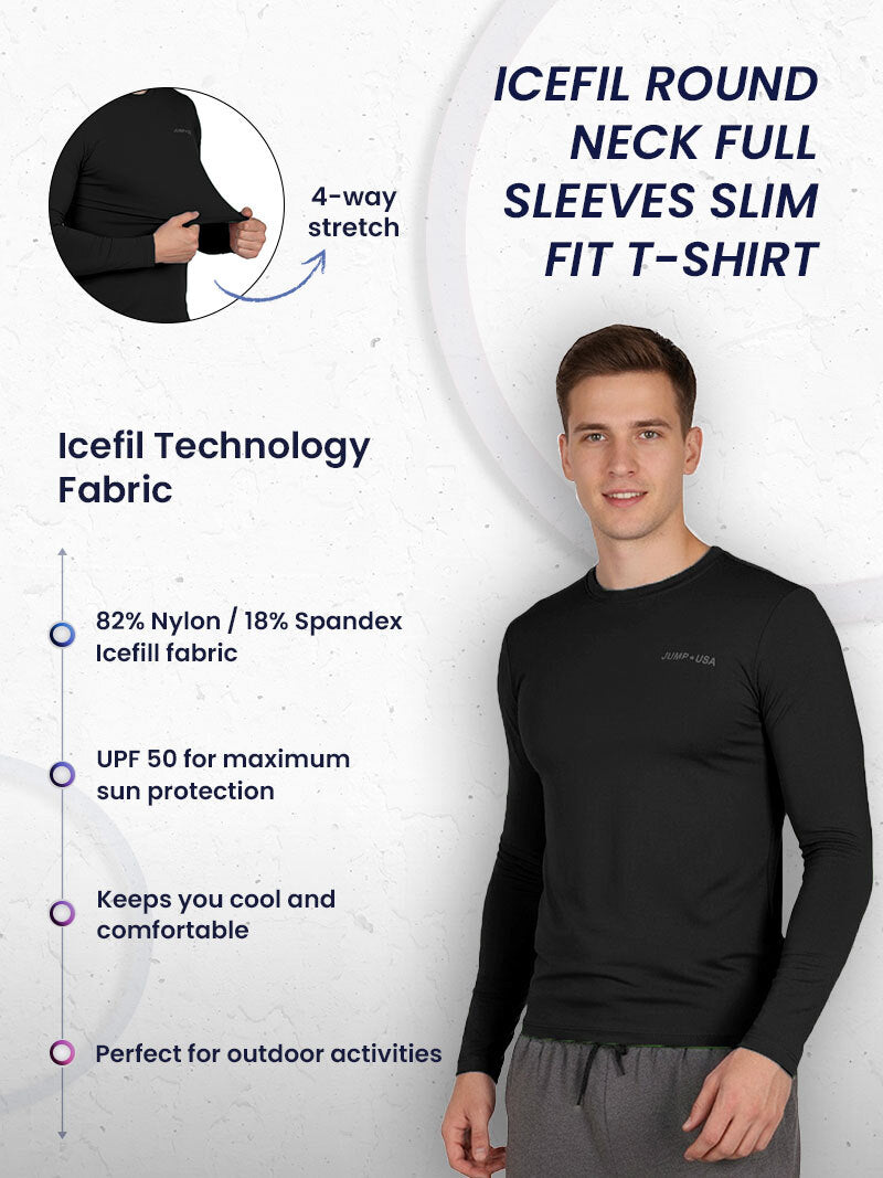 Jump USA Men's Icefil Round Neck Full Sleeves Compression Fit T-Shirt