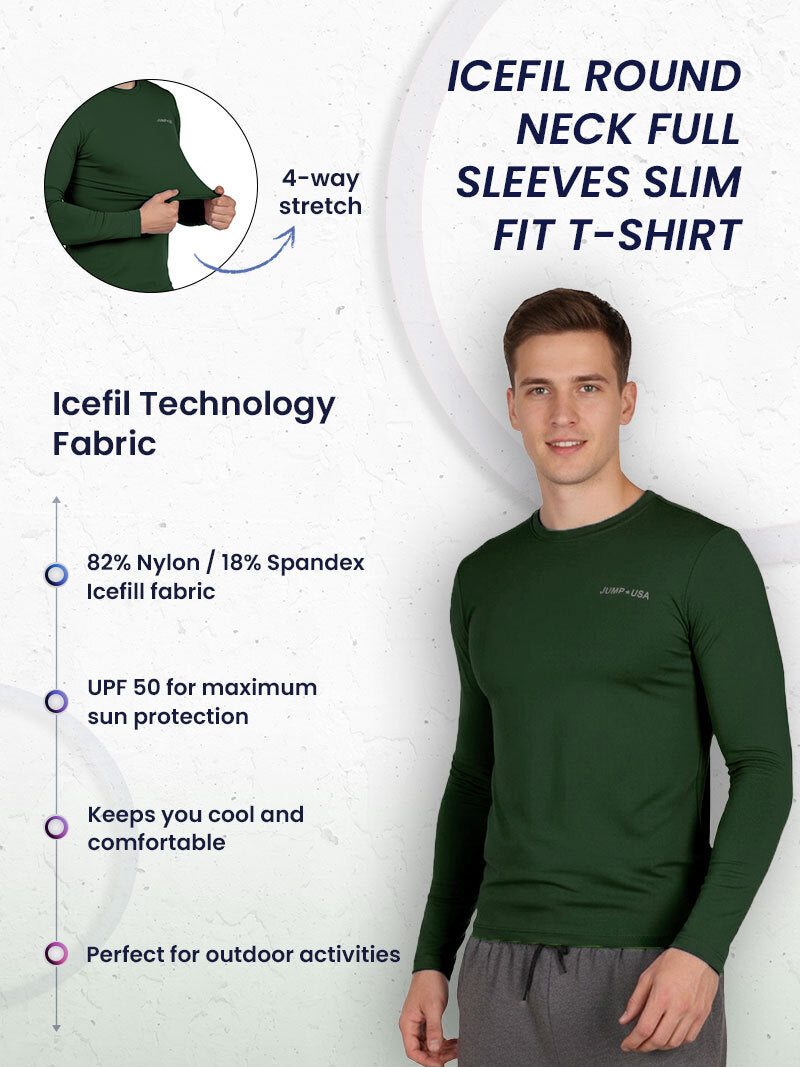 Jump USA Men's Icefil Round Neck Full Sleeves Compression Fit T-Shirt
