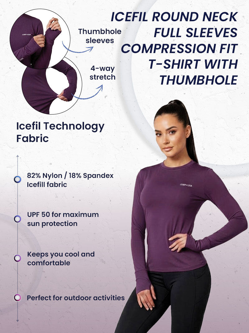 Jump USA Ladies Icefil Round Neck Full Sleeves Compression Fit Thumbhole T-Shirt