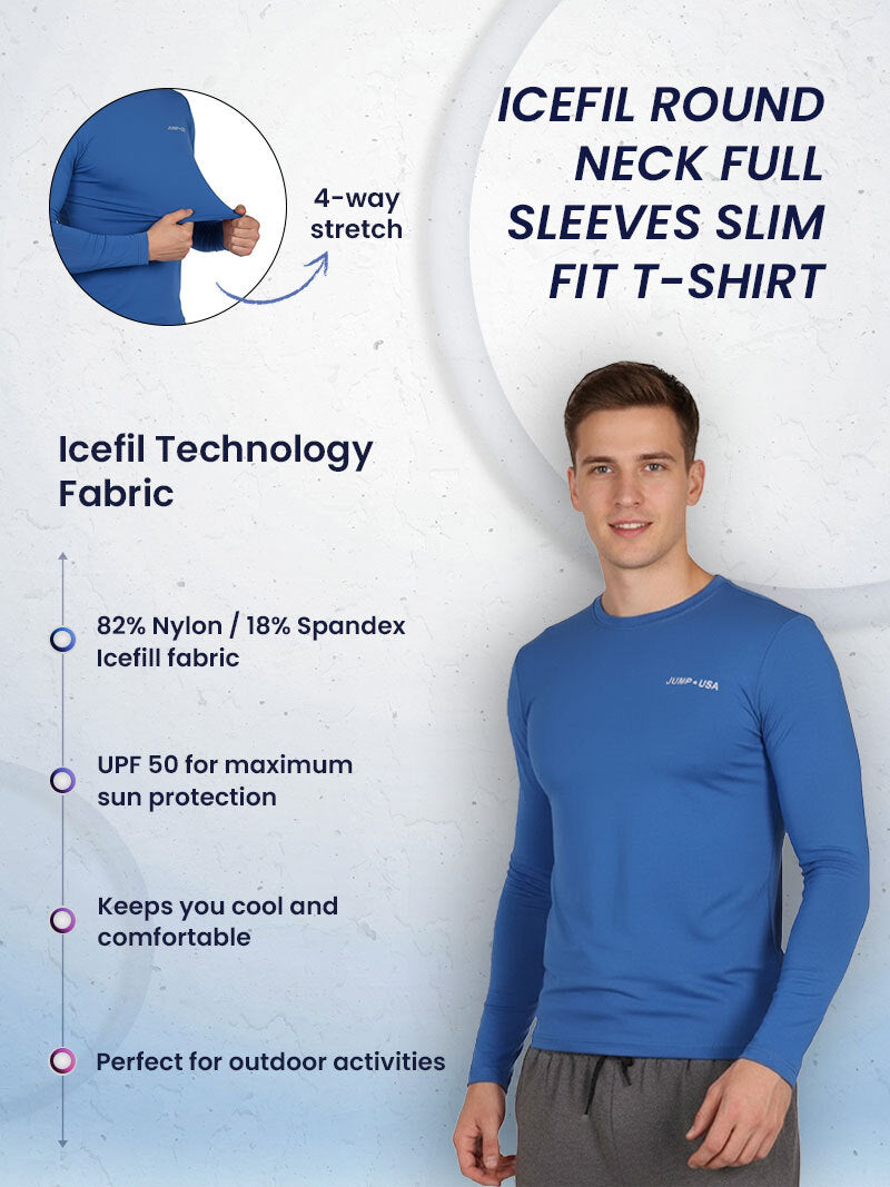 Jump USA Men's Icefil Round Neck Full Sleeves Compression Fit T-Shirt