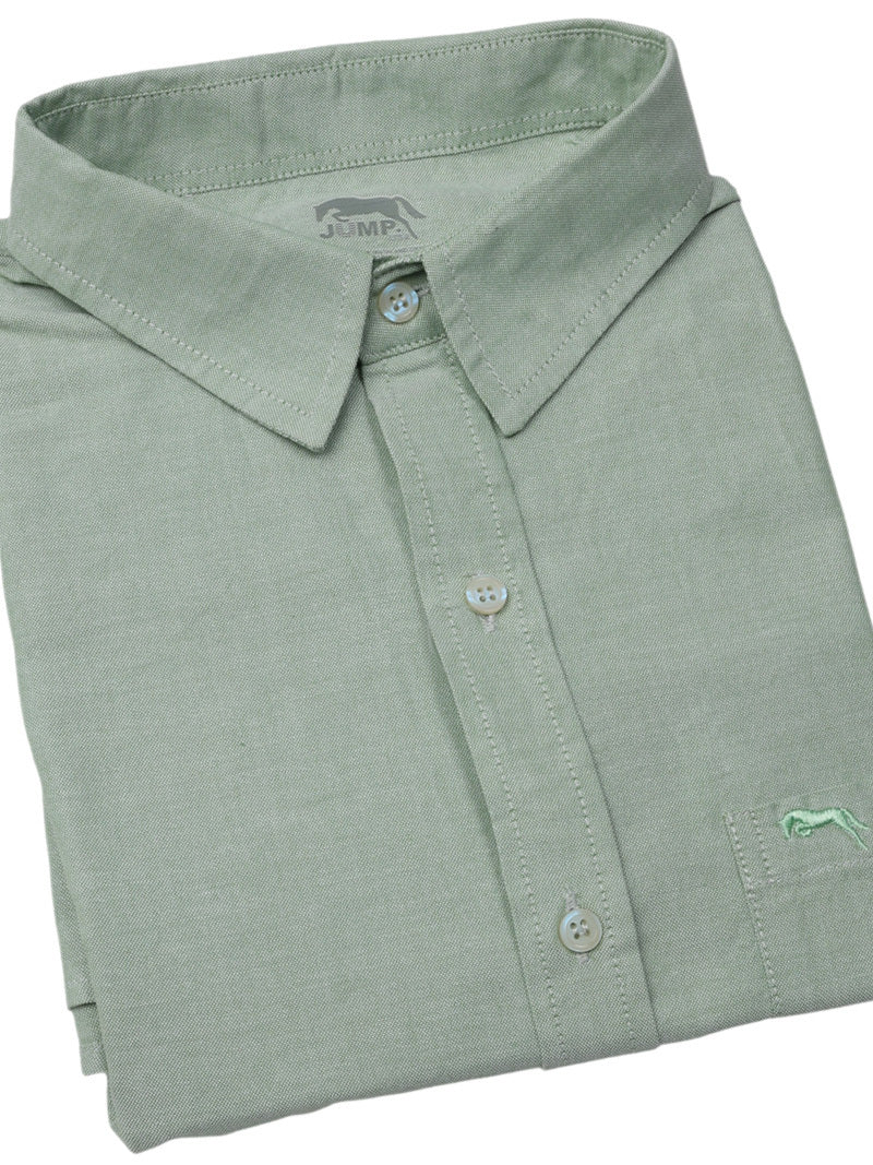 JUMP USA Men Green Solid Cotton Formal Shirts