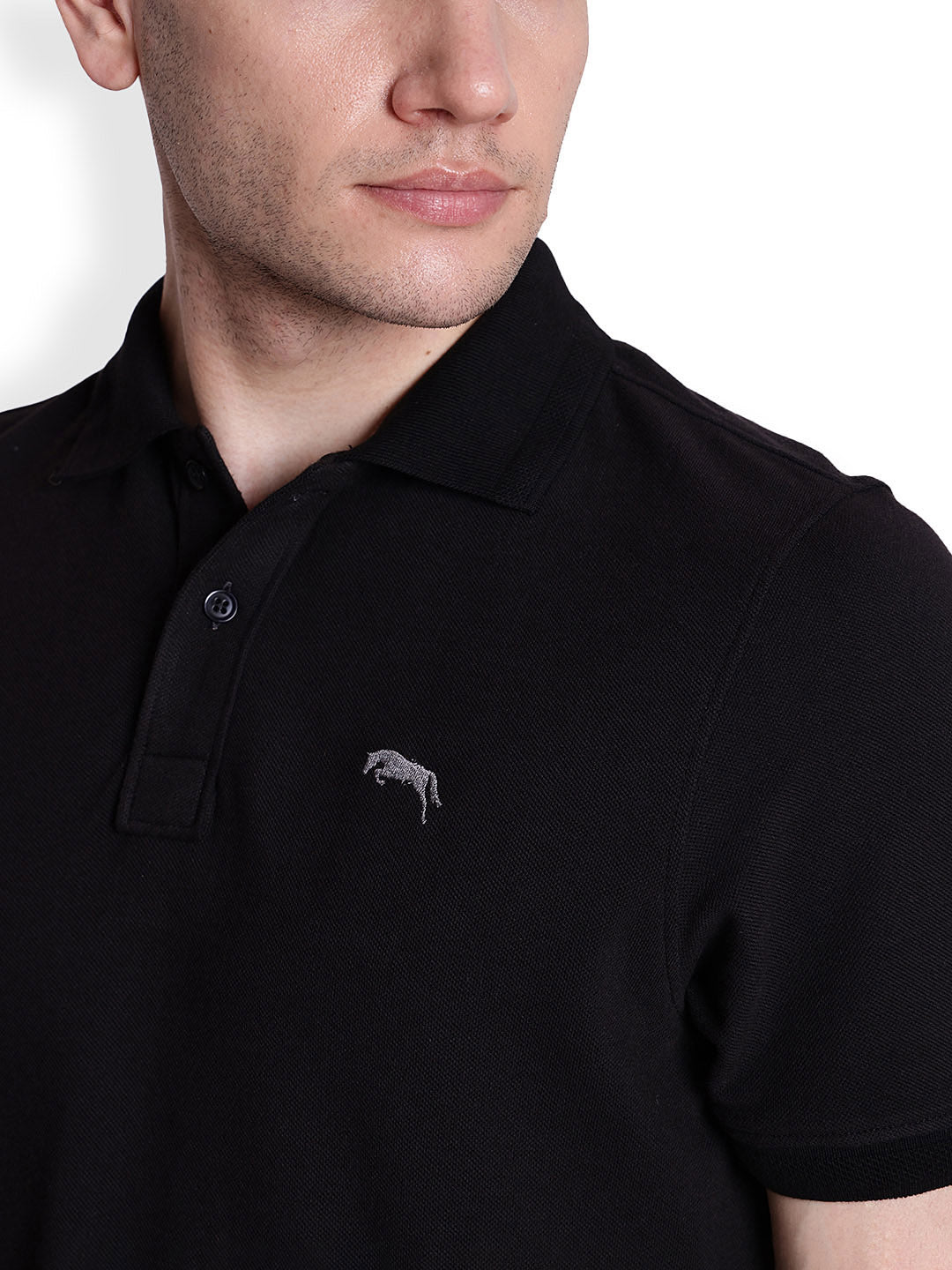 JUMP USA Men Solid Black Polo Collar Cotton T-shirt