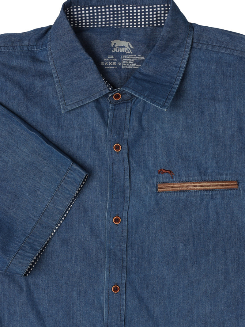 Men Blue Washed Regular Fit Casual Shirt - JUMP USA