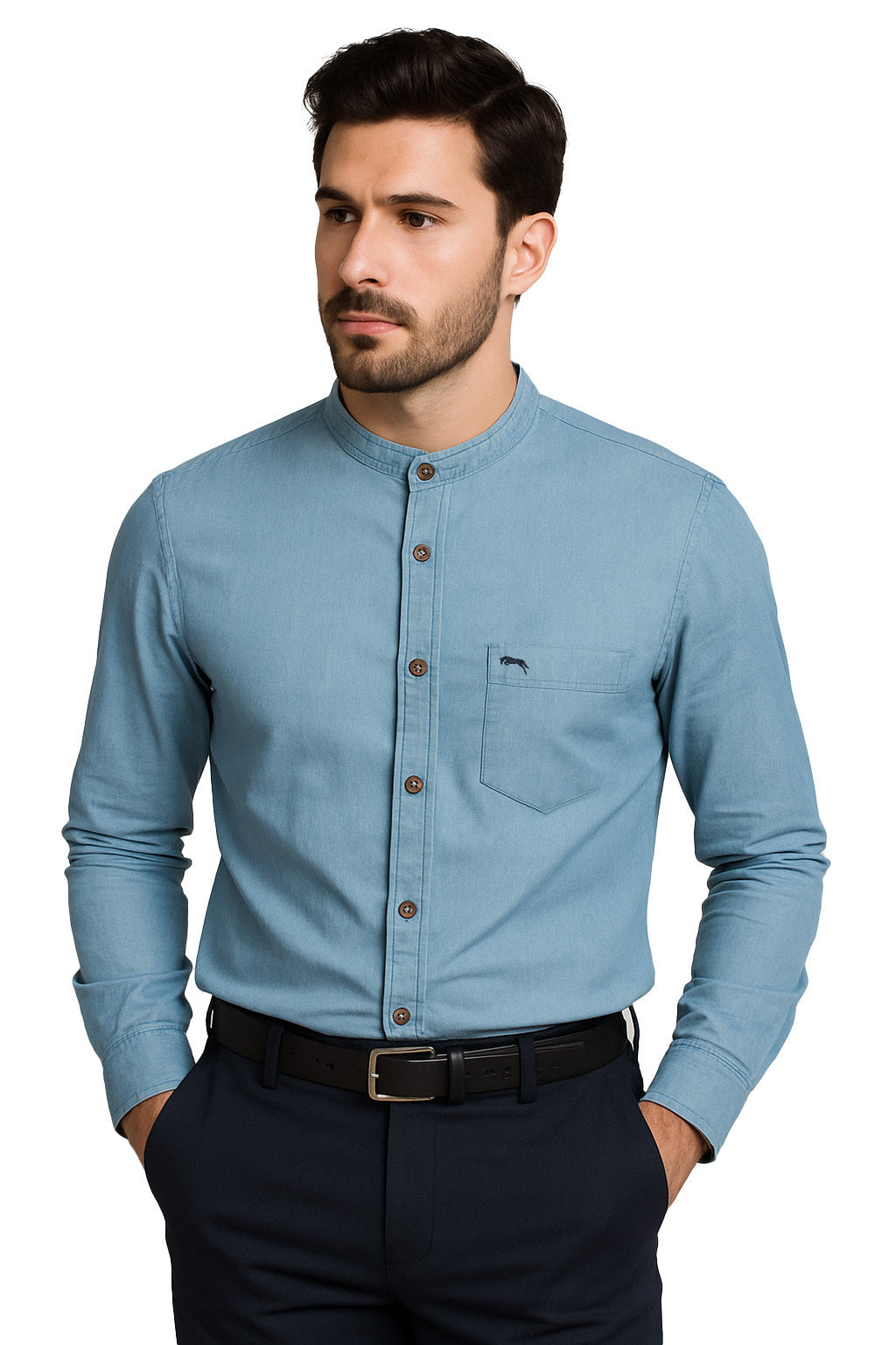 Men Blue Washed Regular Fit Casual Shirt - JUMP USA