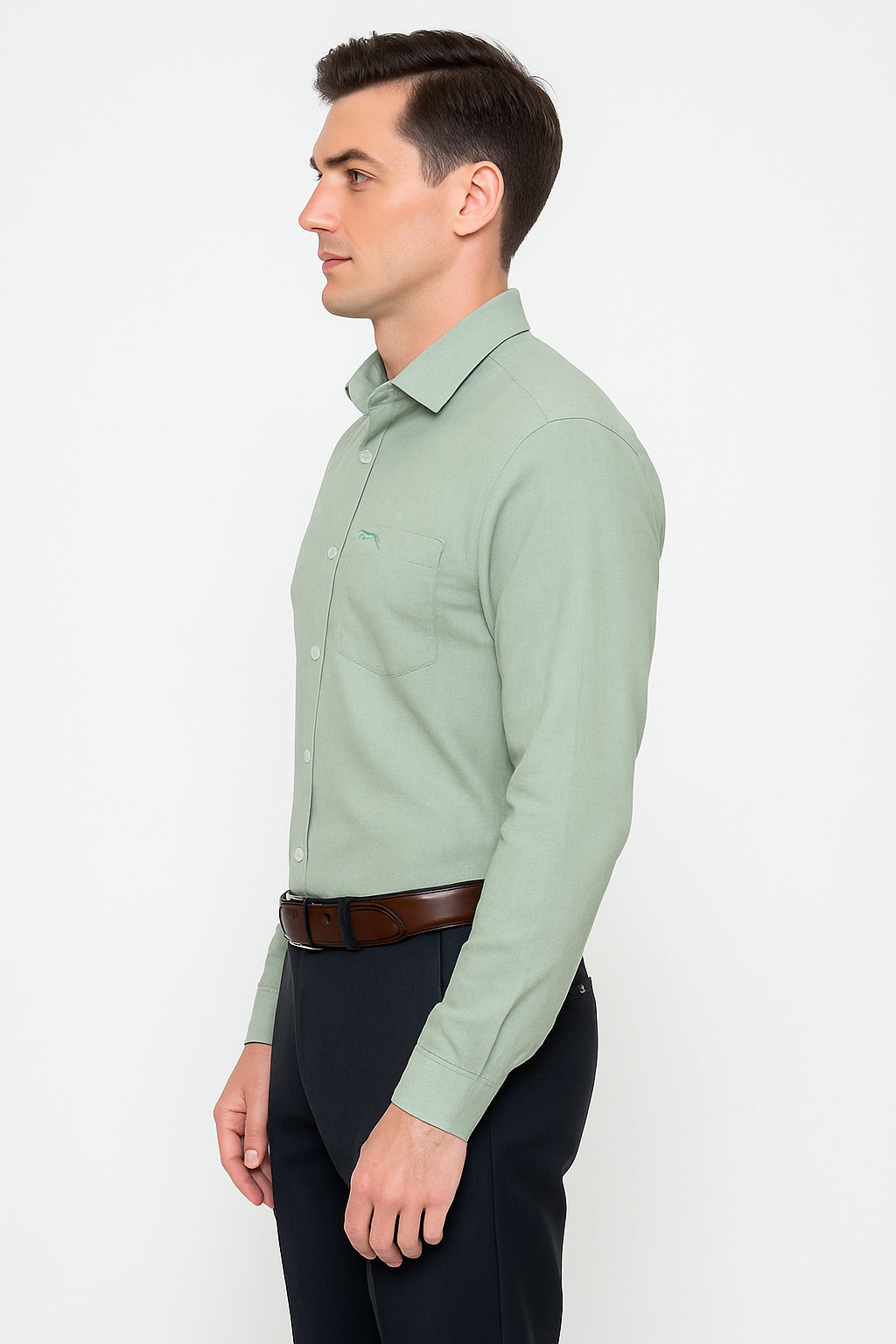 JUMP USA Men Green Solid Cotton Formal Shirts