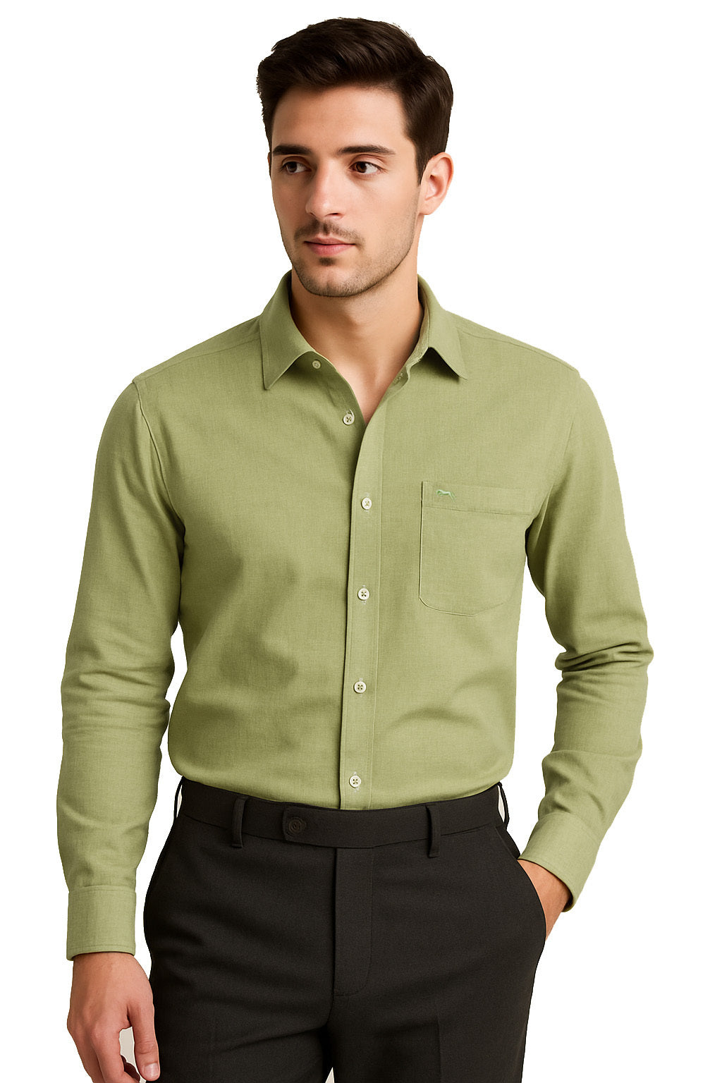 JUMP USA Men’s Pastel Green Linen Regular Fit Shirt