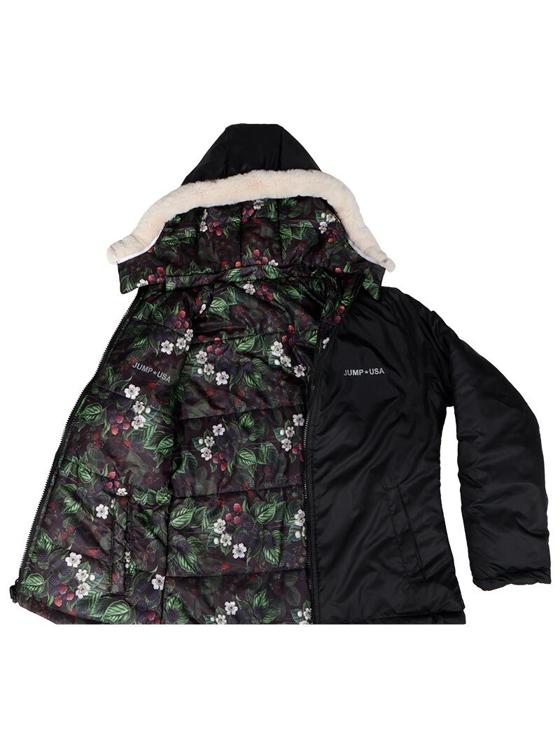 JUMP USA Dual-Sided Warm Jacket for Women – Solid Black & Floral Pattern