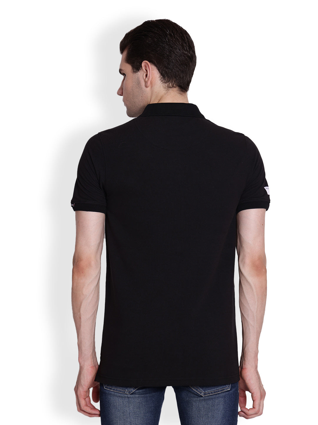 JUMP USA Men Solid Black Polo Collar Cotton T-shirt