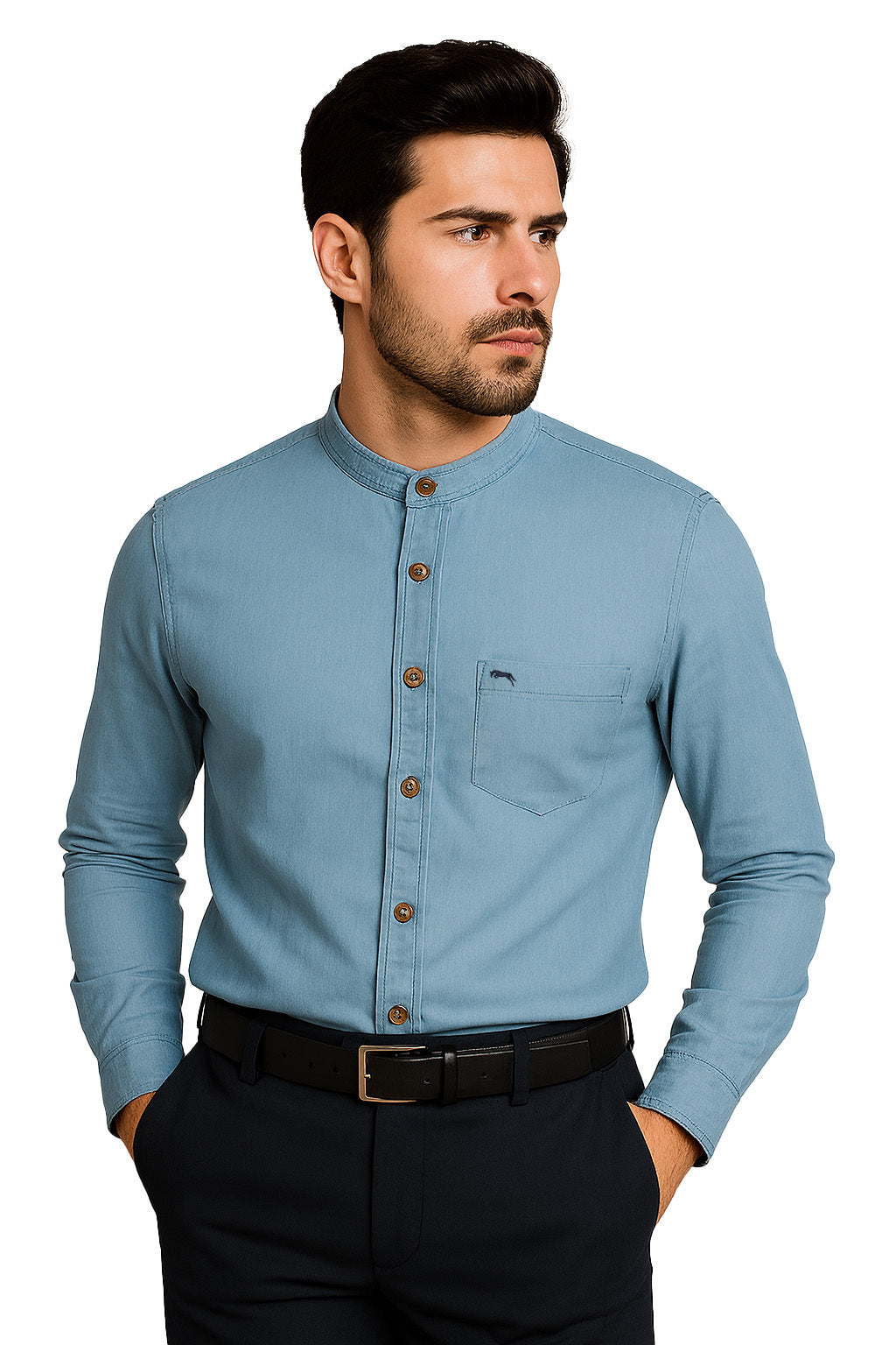 Men Blue Washed Regular Fit Casual Shirt - JUMP USA