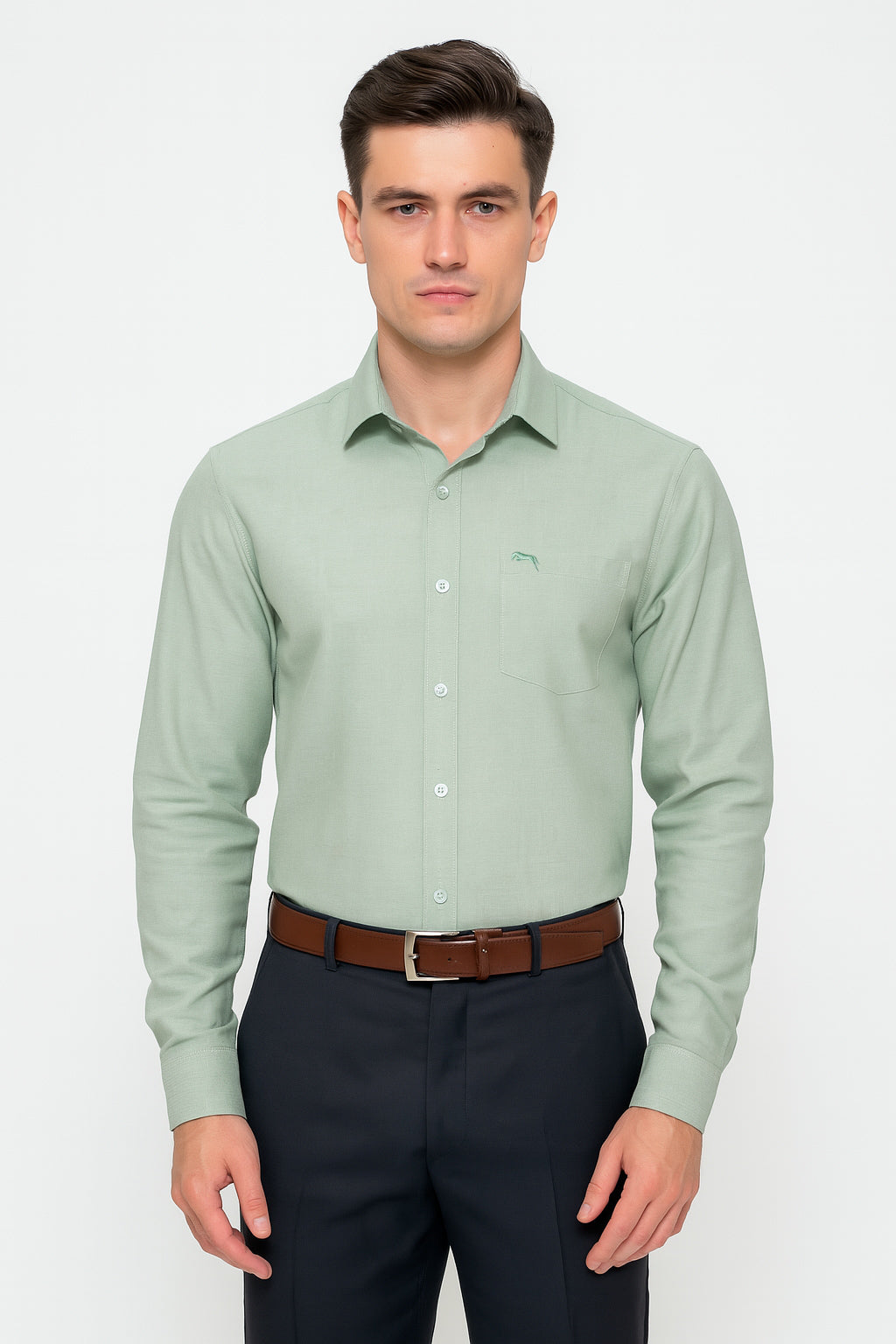 JUMP USA Men Green Solid Cotton Formal Shirts