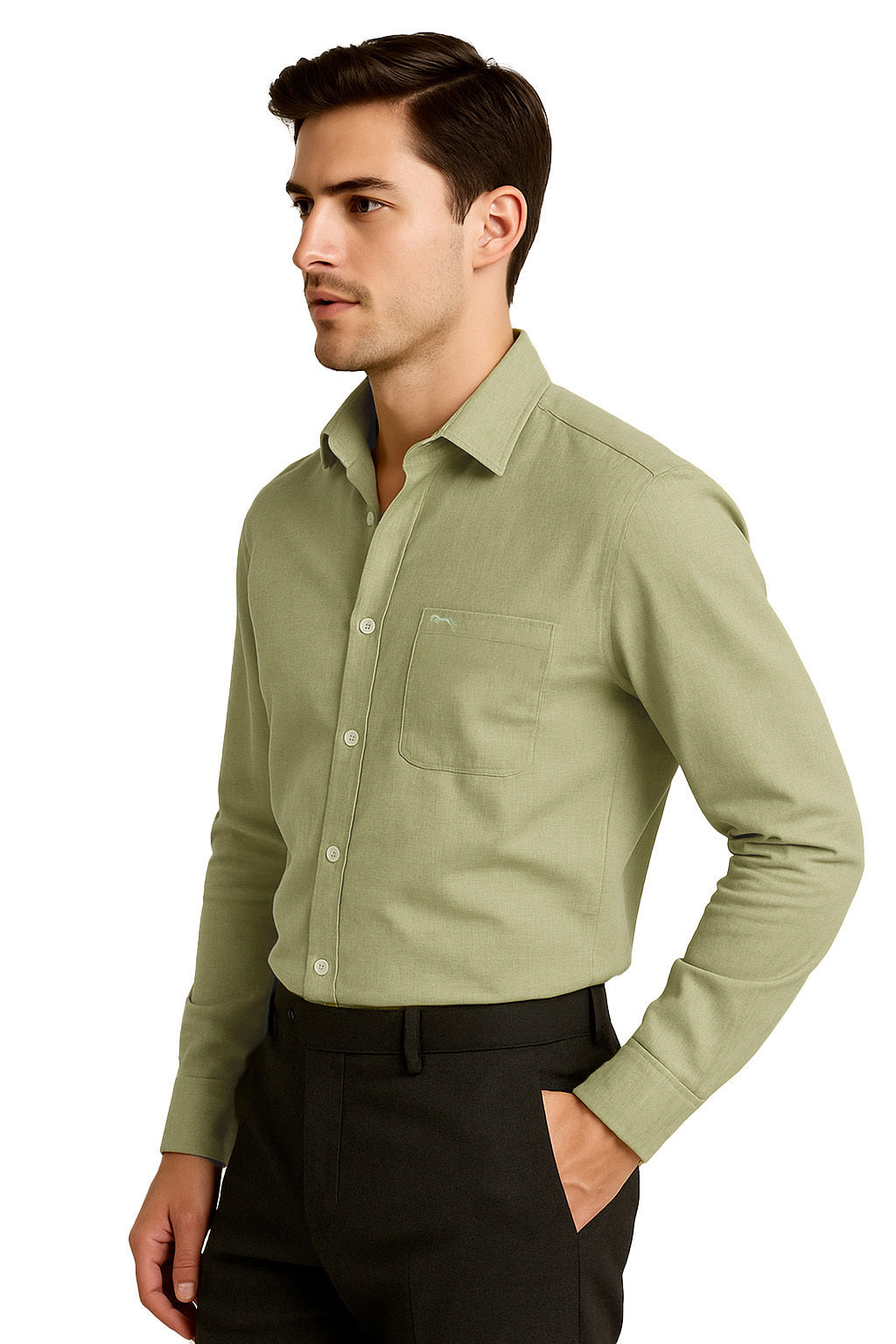 JUMP USA Men’s Pastel Green Linen Regular Fit Shirt