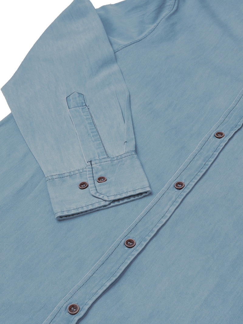 Men Blue Washed Regular Fit Casual Shirt - JUMP USA