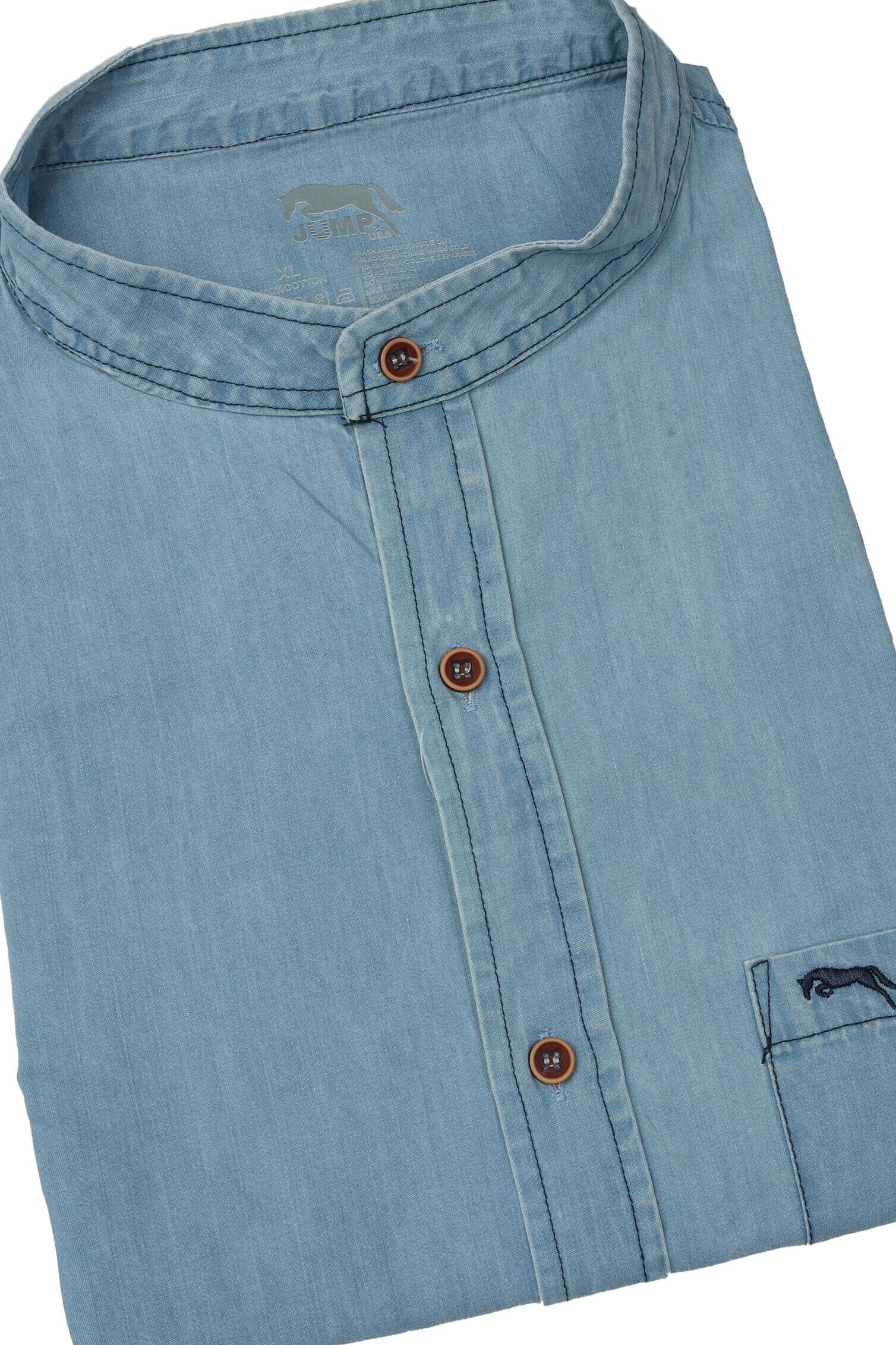 Men Blue Washed Regular Fit Casual Shirt - JUMP USA