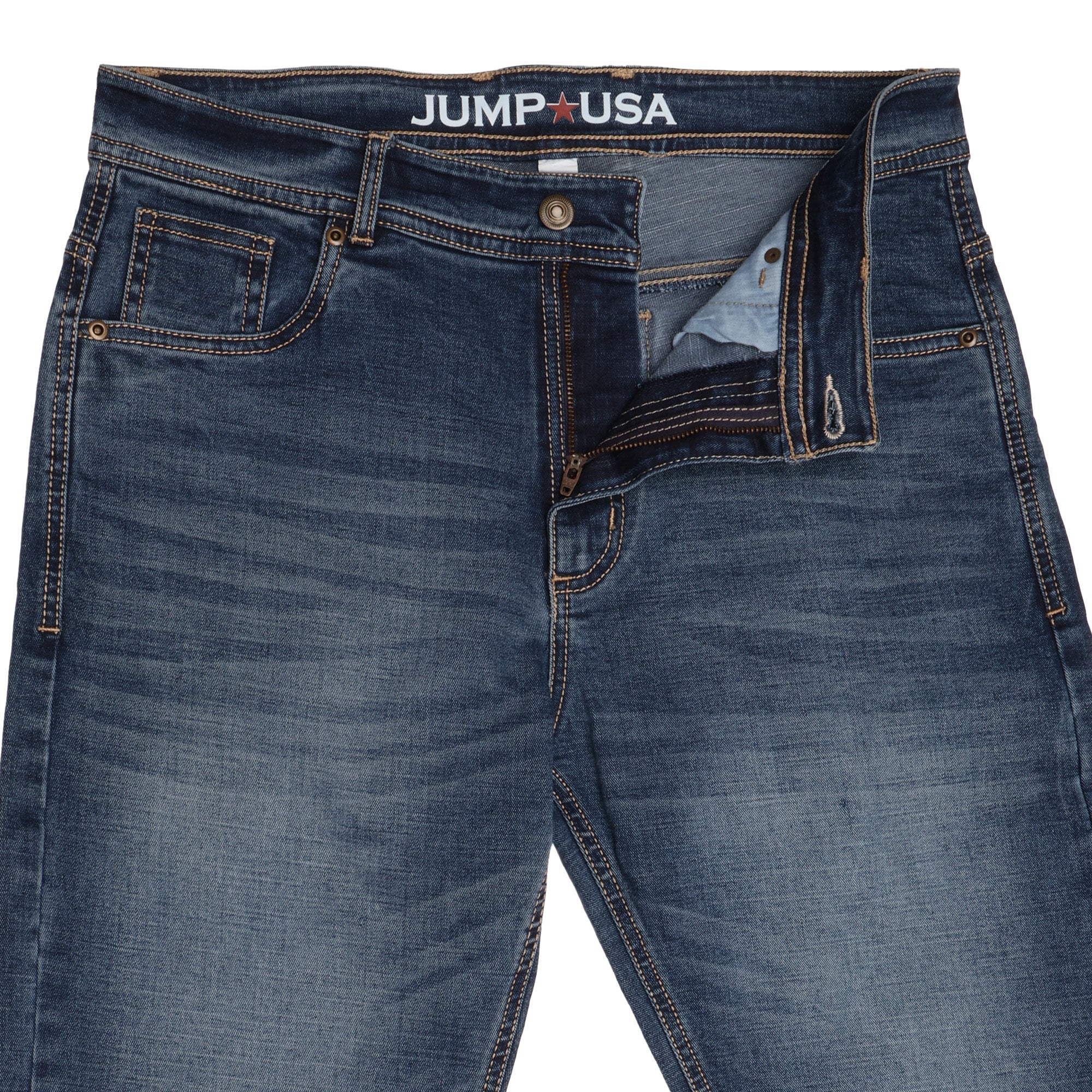 JUMP USA Men Blue Relax Fit Mid-Rise Clean Look Stretchable Jeans