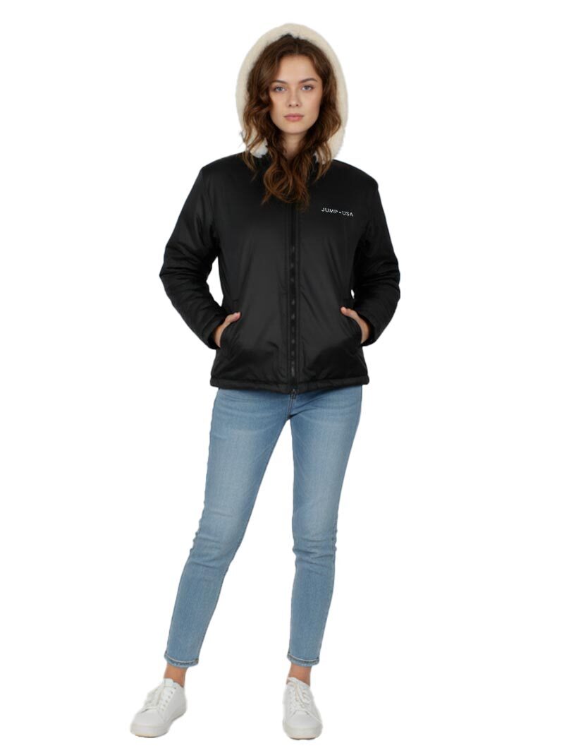 JUMP USA Dual-Sided Warm Jacket for Women – Solid Black & Floral Pattern