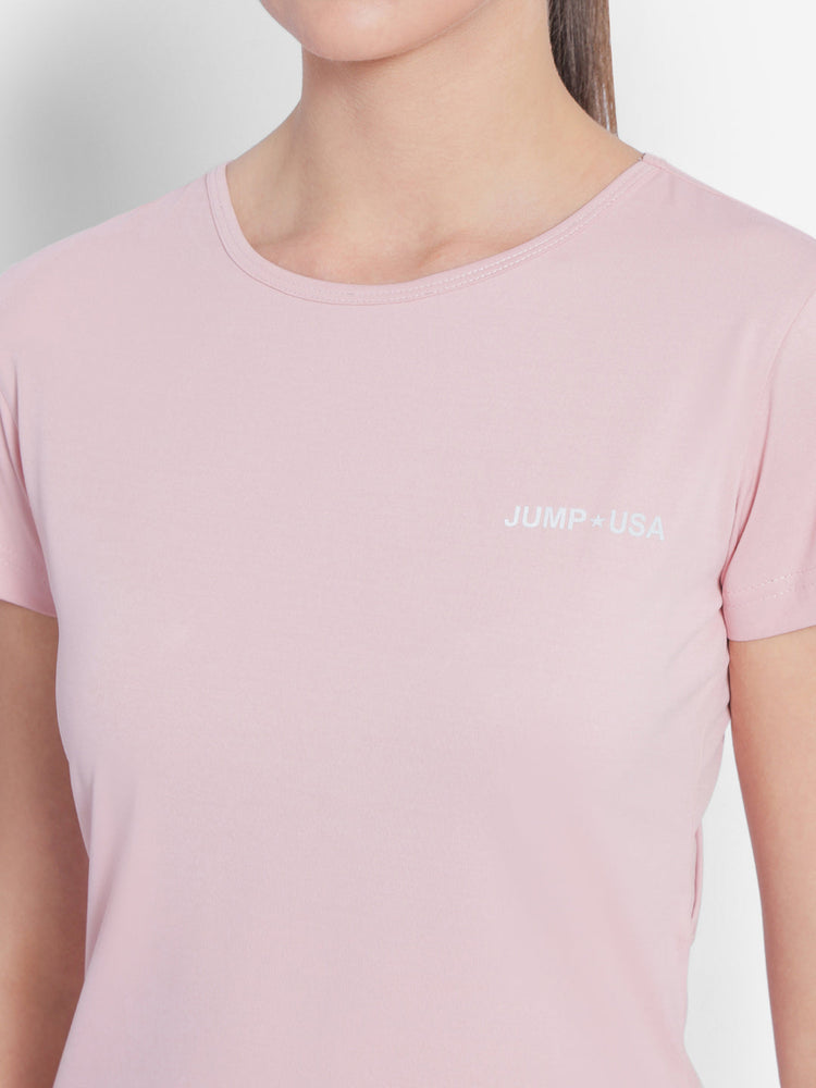 JUMP USA Yoga Women Solid Rapid Dry Cut Out Sustainable T-shirt