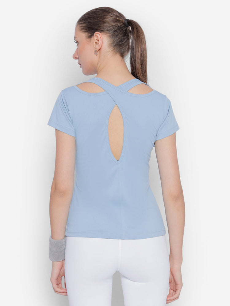 JUMP USA Yoga Women Solid Rapid Dry Cut Out Sustainable T-shirt