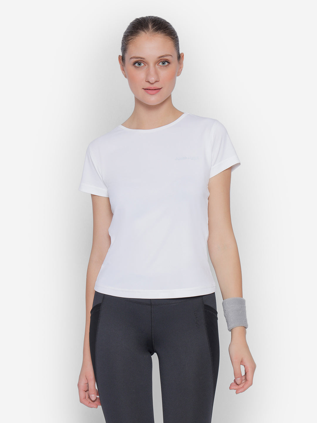 JUMP USA Yoga Women Solid Rapid Dry Cut Out Sustainable T-shirt