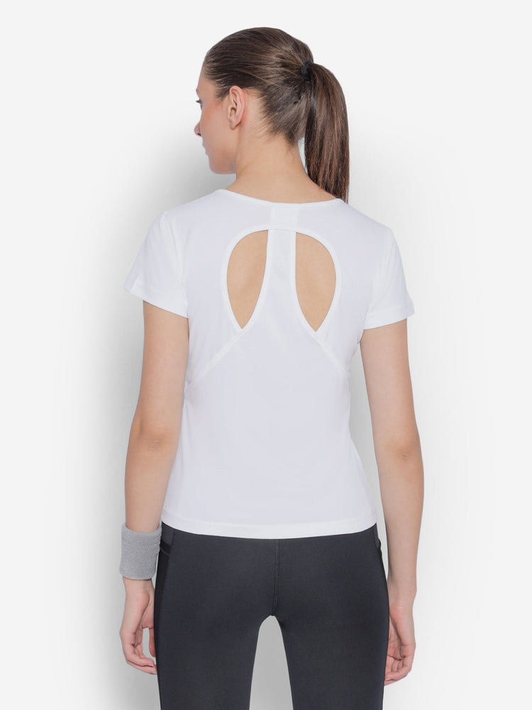 JUMP USA Yoga Women Solid Rapid Dry Cut Out Sustainable T-shirt
