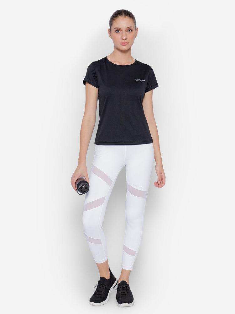 JUMP USA Yoga Women Solid Rapid Dry Cut Out Sustainable T-shirt