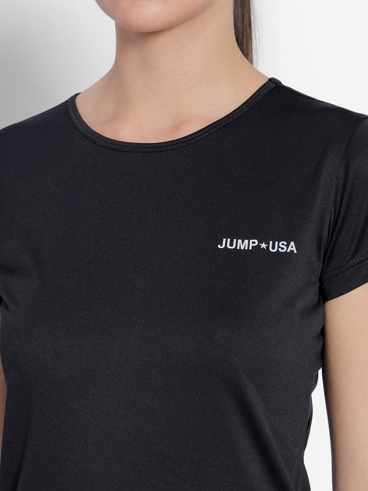 JUMP USA Yoga Women Solid Rapid Dry Cut Out Sustainable T-shirt