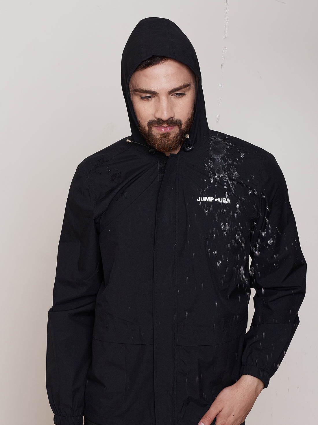 JUMP USA Men Black Hooded Rain Jacket - JUMP USA