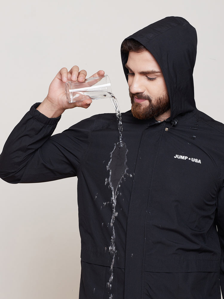 JUMP USA Men Black Hooded Rain Jacket - JUMP USA