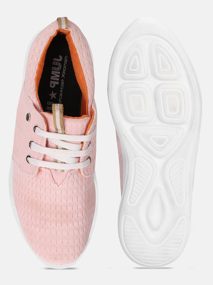JUMP USA Women's Textured Pink Smart Casual Sneakers Shoes - JUMP USA