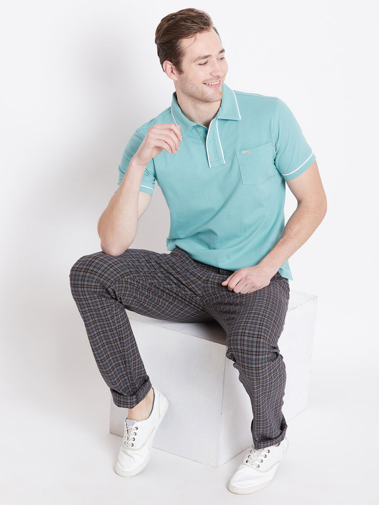 Men Blue Solid Casual Polo T-shirts - JUMP USA