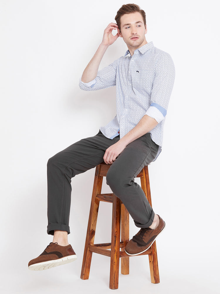 Men Charcoal Solid Casual Regular Fit Trousers - JUMP USA