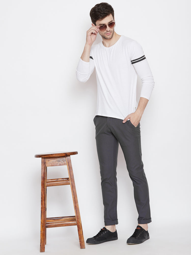 JUMP USA Men Grey Casual Slim Fit Solid Chinos - JUMP USA