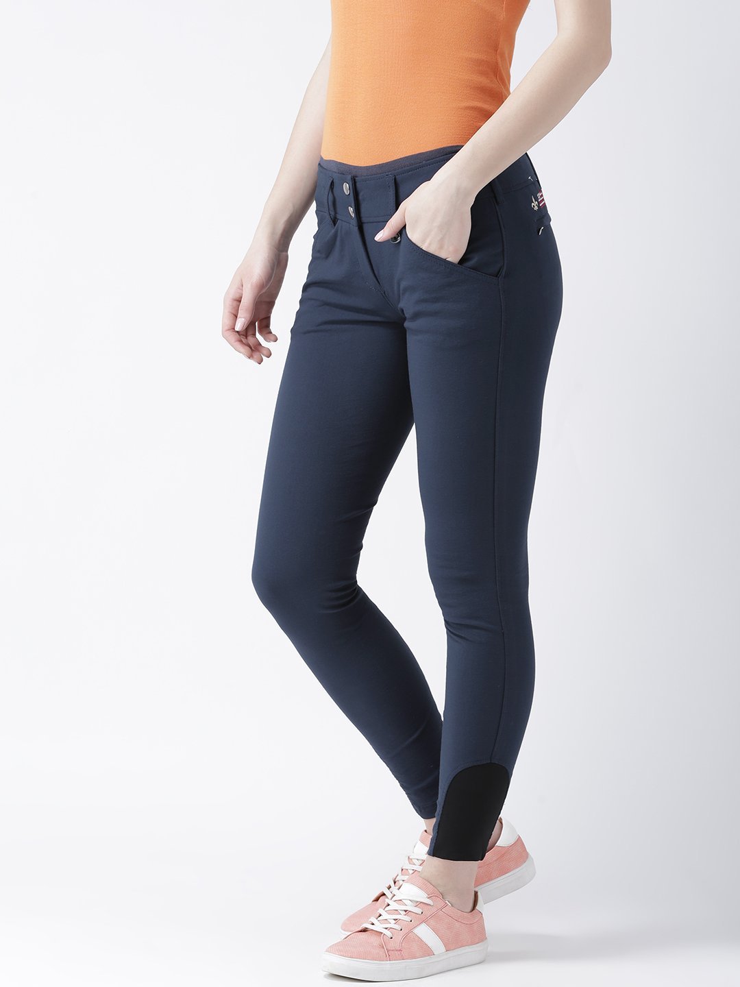 Women Navy Blue Slim Fit Trouser - JUMP USA