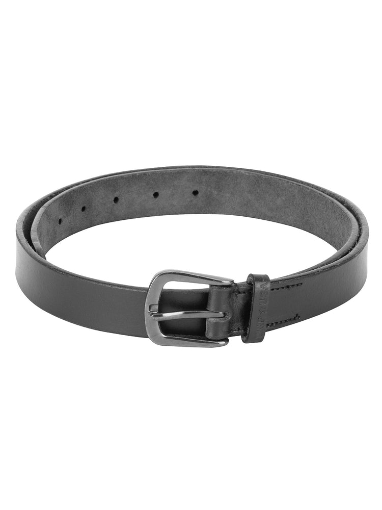 Men Black Solid Leather Belt - JUMP USA