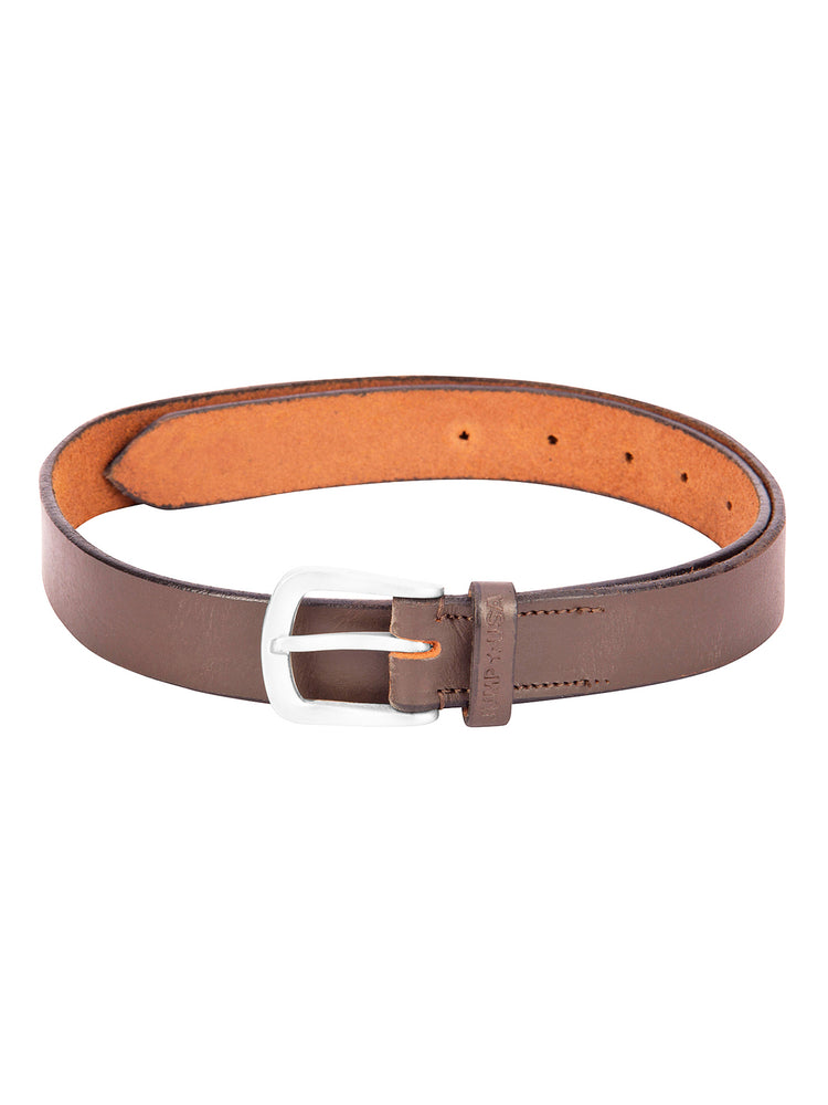 Men Brown Solid Leather Belt - JUMP USA